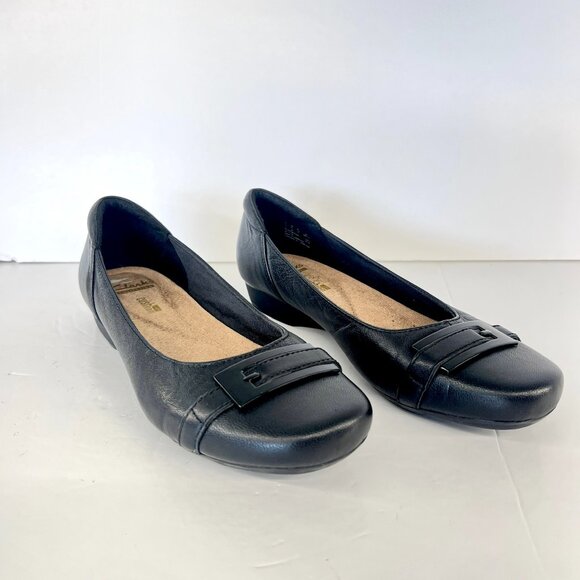 Sz 7.5 Clarks Blanche West Black Leather Buckle Embellishment Flats Women's Shoe - Picture 3 of 15